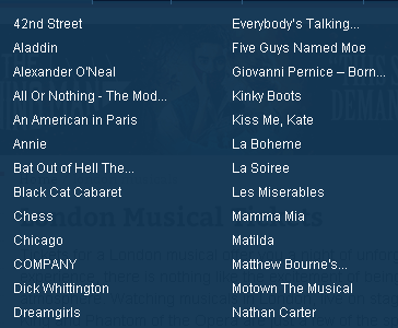 some of the theatre shows available to book with Paypal