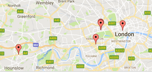 location map for park grand hotels in London England